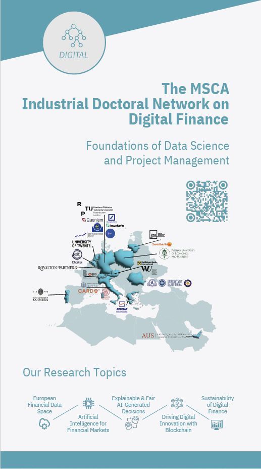 MSCA DIGITAL network poster showing European partner map and five research work packages